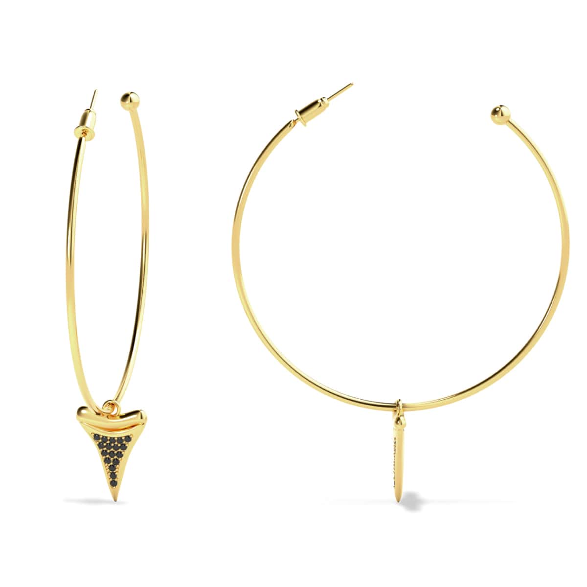 Boucles d'oreilles créoles à dents de requin par Lauren Howe | Or Vermeil .925 | Cristal noir